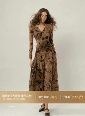 从那以后法式碎花旗袍裙丝绒裙子冬季长袖秋冬长裙新中式连衣裙冬