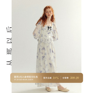 碎花连衣裙方领茶歇裙海边度假长裙蝴蝶结裙子女夏季 从那以后法式