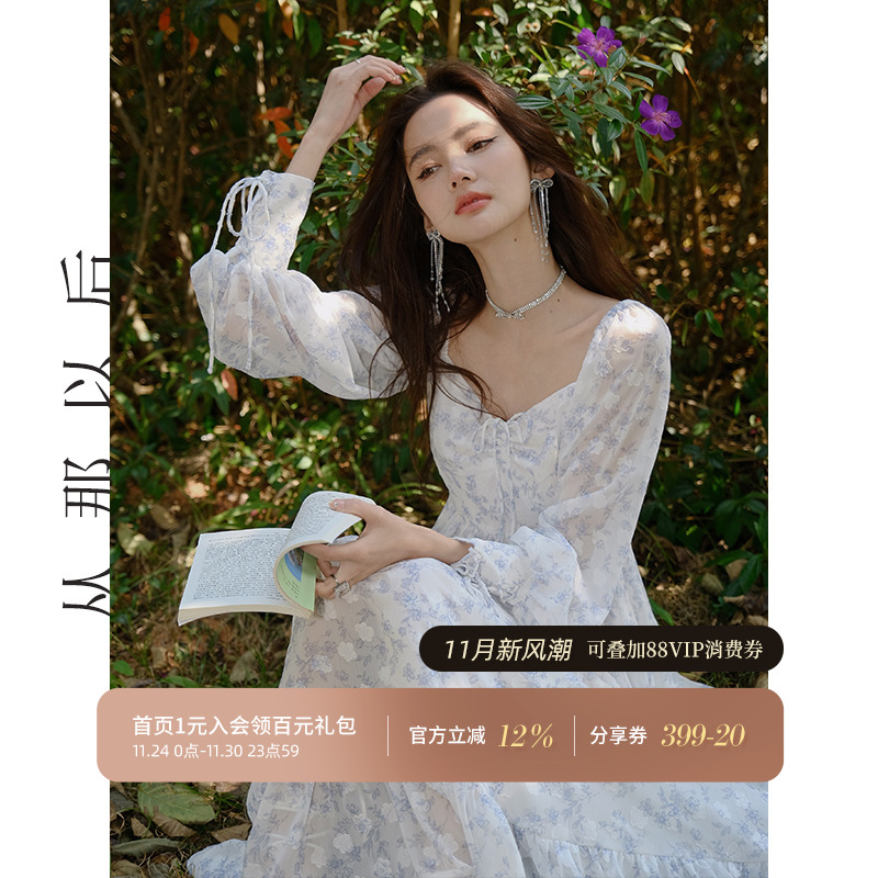 法式碎花雪纺连衣裙仙女裙