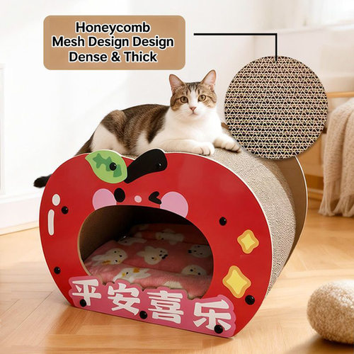 创意苹果造型猎窝瓦楞纸不掉屑猫咪玩具两用耐磨猫抓板