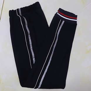 秋冬加绒校服裤 子藏蓝色一道反光条拼一条白绳收口高中小学生定制