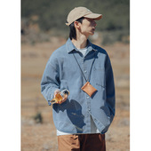 韩路男装 宽松百搭休闲水洗衬衣外套 男春款 复古山系牛仔长袖 衬衫