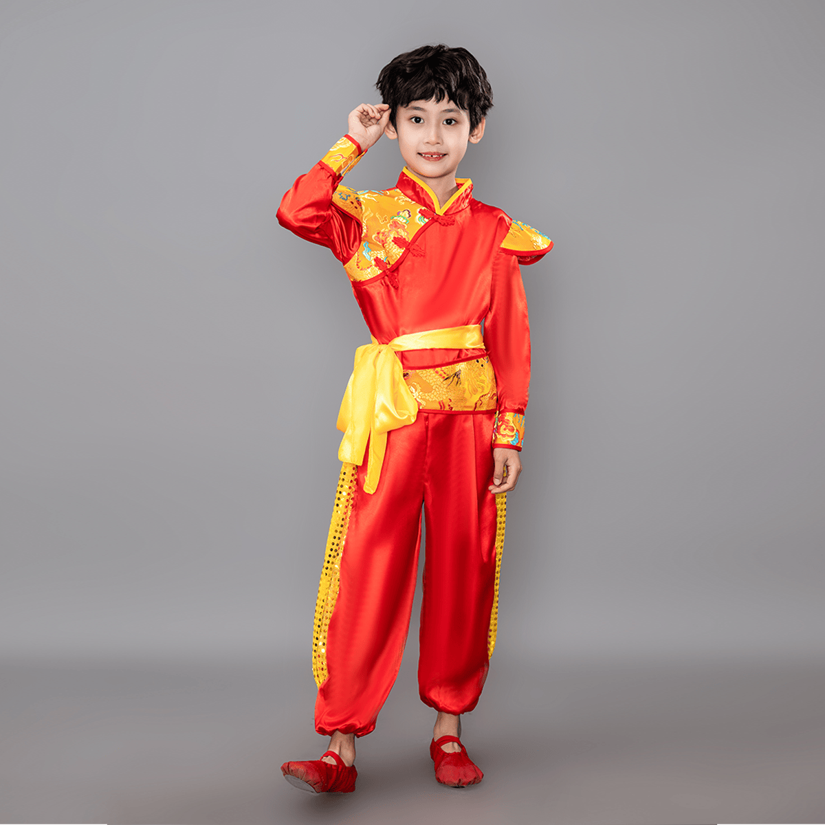 开门红民族舞蹈儿童打鼓服装