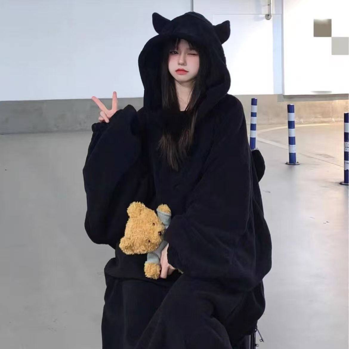 小恶魔睡袍家居服搞怪可爱2025新款网红睡衣女款秋冬季珊瑚绒连帽