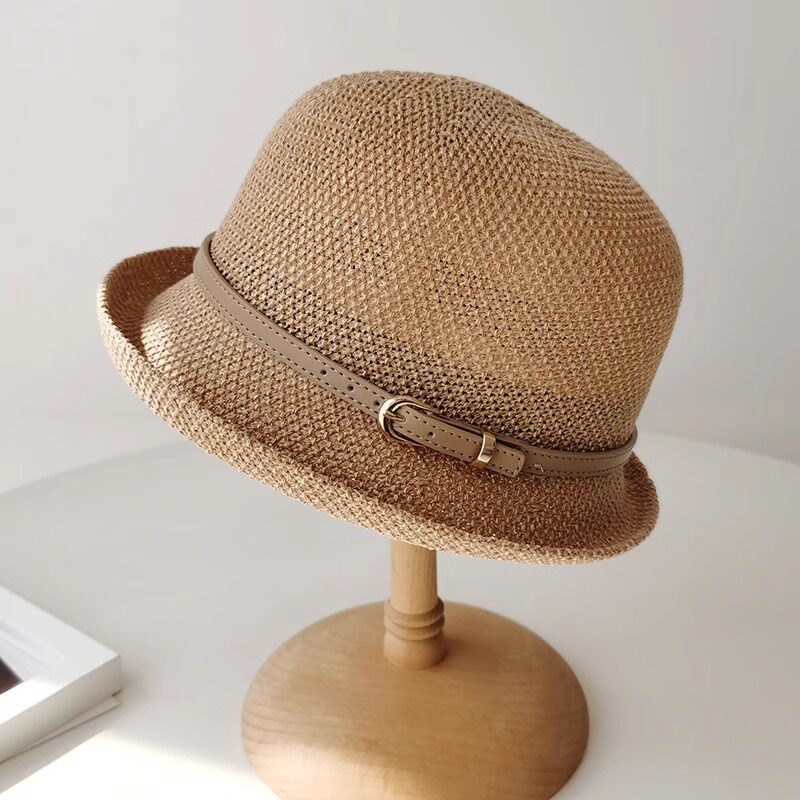 卷边棉麻渔夫帽女感夏季帽子薄款时尚英伦礼帽女士出游度假