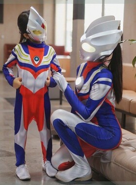 女童迪迦带灯真人版演出服亲子装妈妈奥特曼成人衣服大码cos衣服