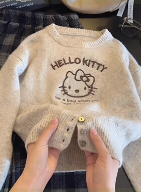 HelloKitty保暖短款针织上衣刺绣2025秋季女童圆领毛衣秋季新款9