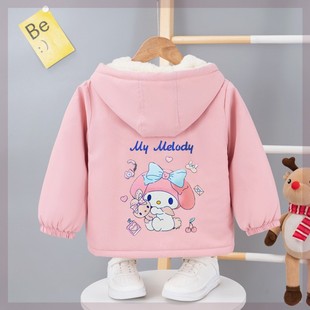 2026冬季新款女宝宝美乐蒂棉衣短款女孩连帽棉袄女童加绒加厚外套