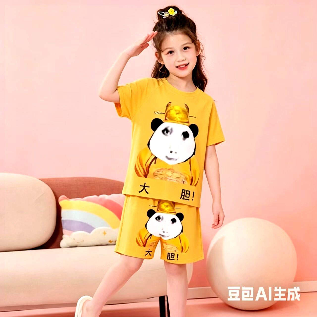 清仓大胆龙图儿童夏季短袖纯棉龙袍大码亲子家居服抽象套装可爱中