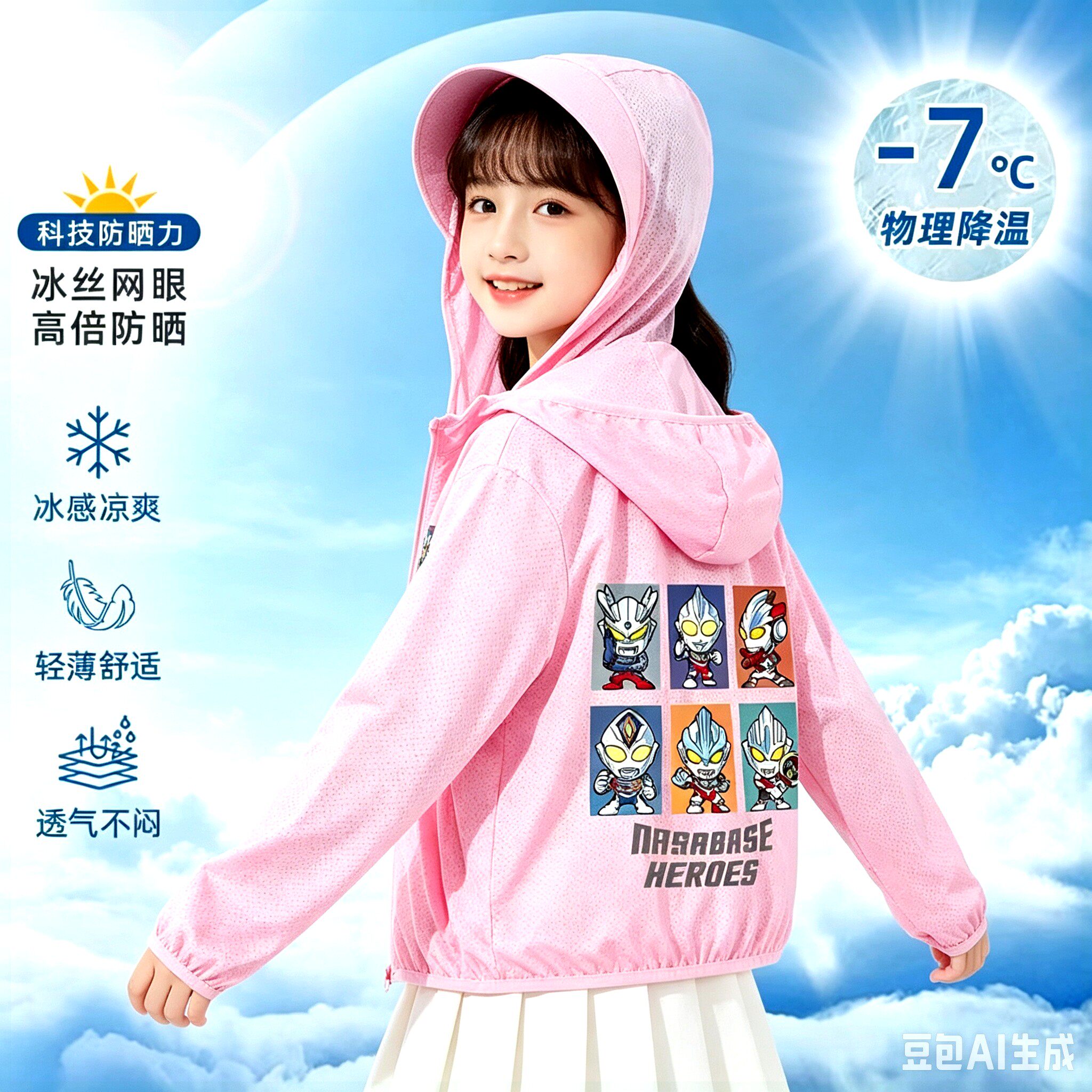 赛罗奥特曼男女童物理降温防晒衣