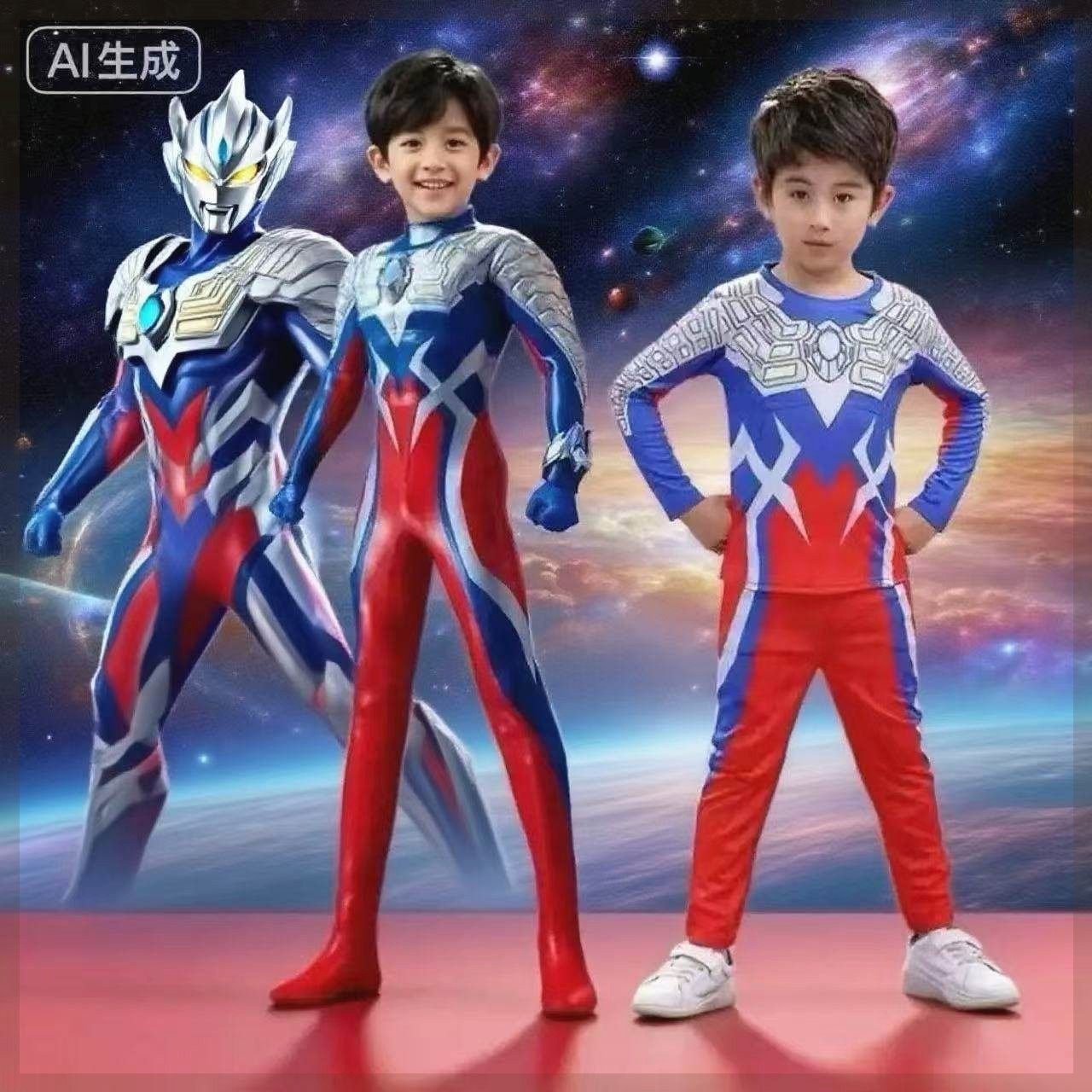 女童奥特曼衣服纯棉A类套装男童衣服正版儿童男孩长袖t恤分体套装