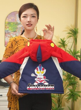 男童迪迦奥特曼加厚派克服潮冬季女童拉布布亮灯连帽休闲保暖棉袄