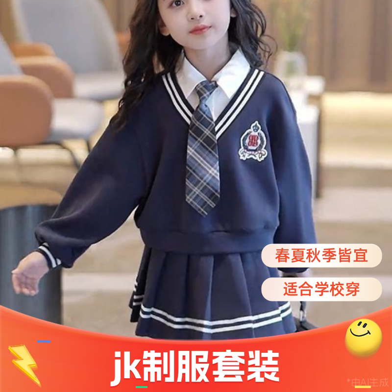。2025新款儿童百褶裙套装女孩春秋款学院风jk制服裙英伦风制服裙
