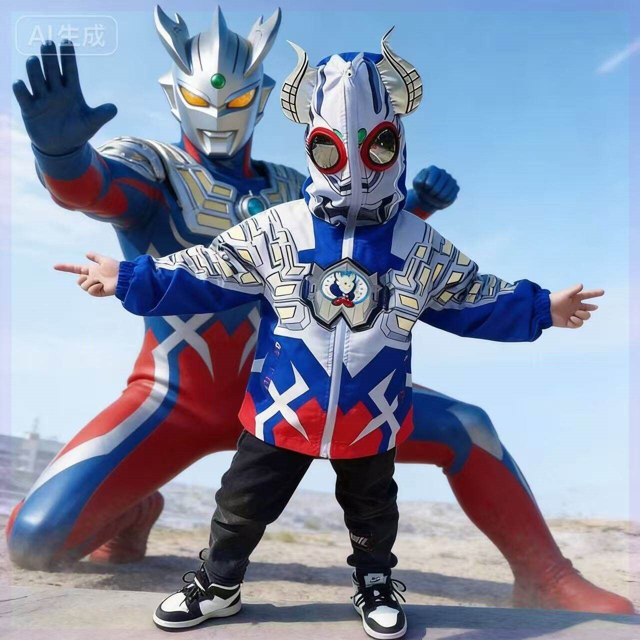 2026正版加绒冬季连帽亮灯女童网红外套春天款赛罗迪迦男童冲锋衣