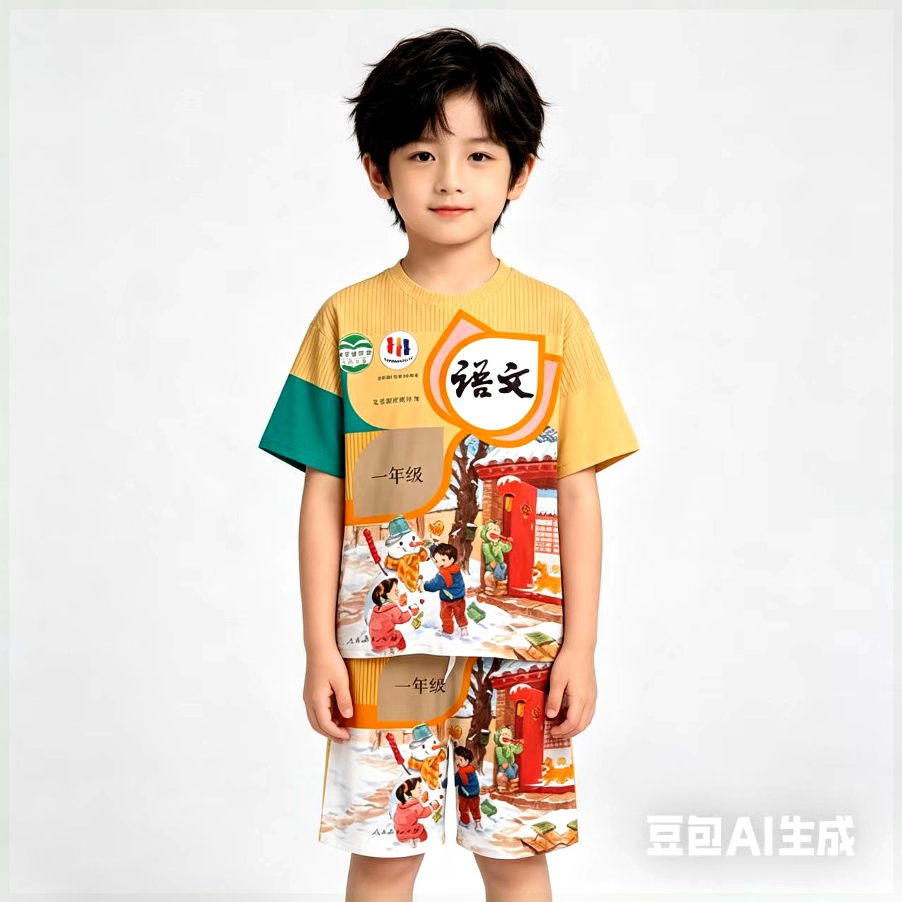 清仓夏季衣服搞怪抽象睡衣儿童家居服套装小学语文书短袖套装数学图片