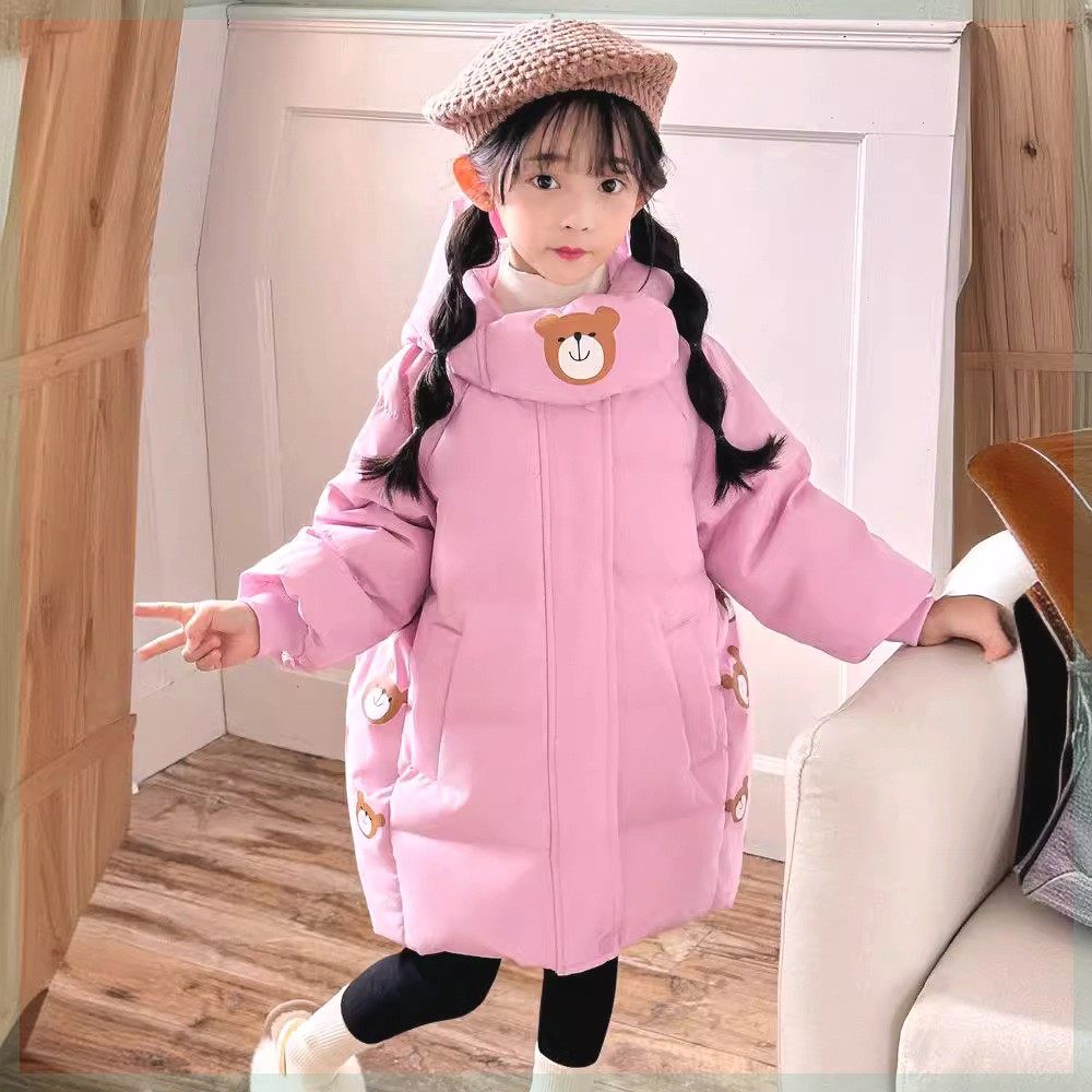 新年粉色2026新款儿童羽绒棉服中长款加厚时尚韩版男女童宝宝棉服
