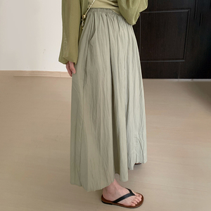 中长款纯色速干半身裙2023夏季新款女装时尚韩版高腰显瘦A字长裙