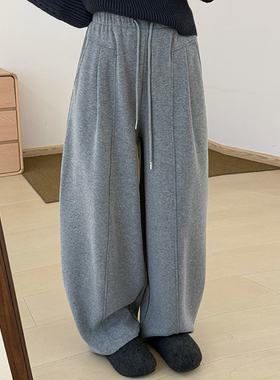 话里基础款宽松版卫裤2026冬季新款简约风加绒加厚显瘦高腰长裤女