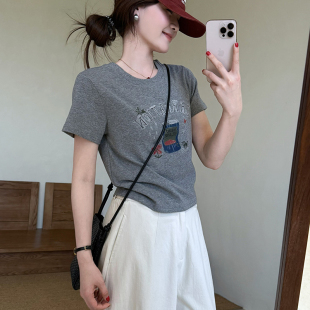 日常宽松减龄汽水图案T恤 新款 话里简约甜美趣味印花短袖 2026夏季