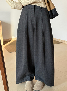 话里半松紧羊绒呢料休闲裤2026冬季新款韩版加绒加厚保暖长裤女