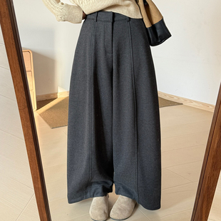 话里半松紧羊绒呢料休闲裤2026冬季新款韩版加绒加厚保暖长裤女