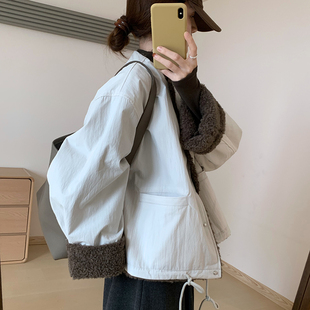 高级感休闲上衣女 韩版 话里设计感气质毛毛无领子外套2025秋季 新款