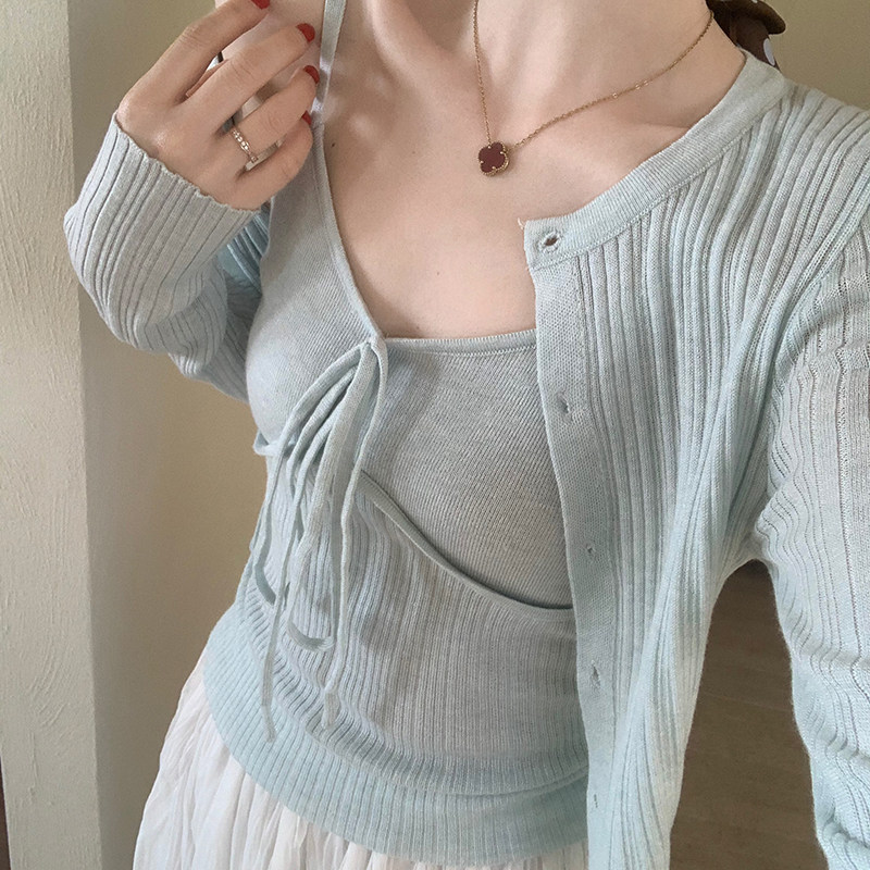 话里甜美气质系绳两件套2026夏季新款韩版修身显瘦百搭上衣套装女