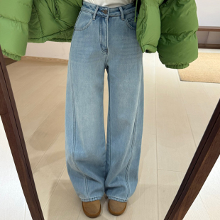 话里浅色加绒软料牛仔裤2025秋季新款韩版高腰显瘦休闲直筒长裤女
