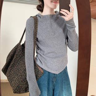 话里针织休闲风薄款连帽反套上衣2025秋季新款韩版气质百搭显瘦