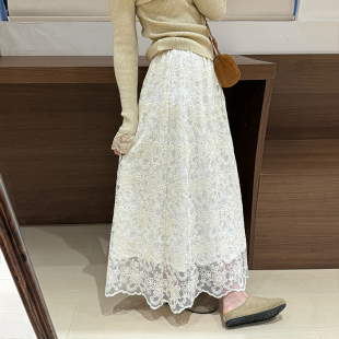 话里淑女风蕾丝半裙2025冬季新款韩版高腰显瘦减龄气质半身裙女