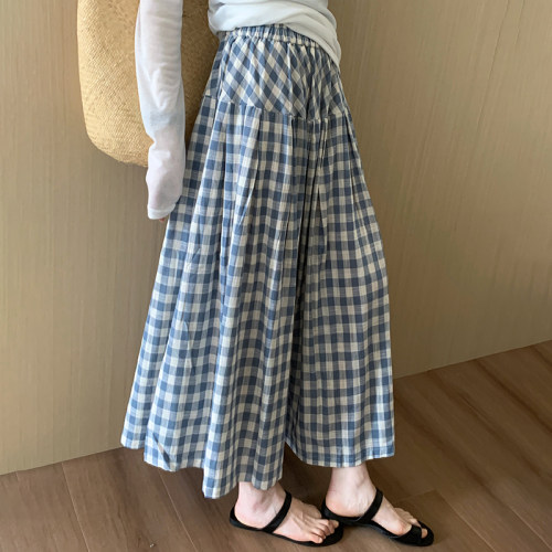 话里小清新高腰格子半裙