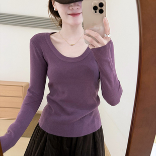 显瘦修身 话里淑女风气质U领多色打底衫 韩版 新款 内搭上衣 2025秋季