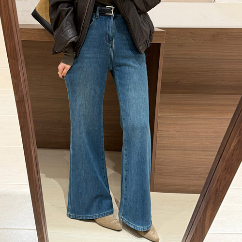 话里复古基础款微喇牛仔裤