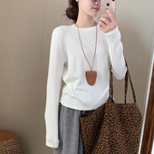 话里基础款 减龄休闲纯色上衣长袖 万能百搭白色T恤2025秋新款 韩版