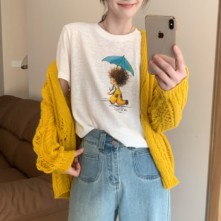 圆领气质百搭上衣短袖 话里基础款 韩版 新款 单色图案白T恤2026春季