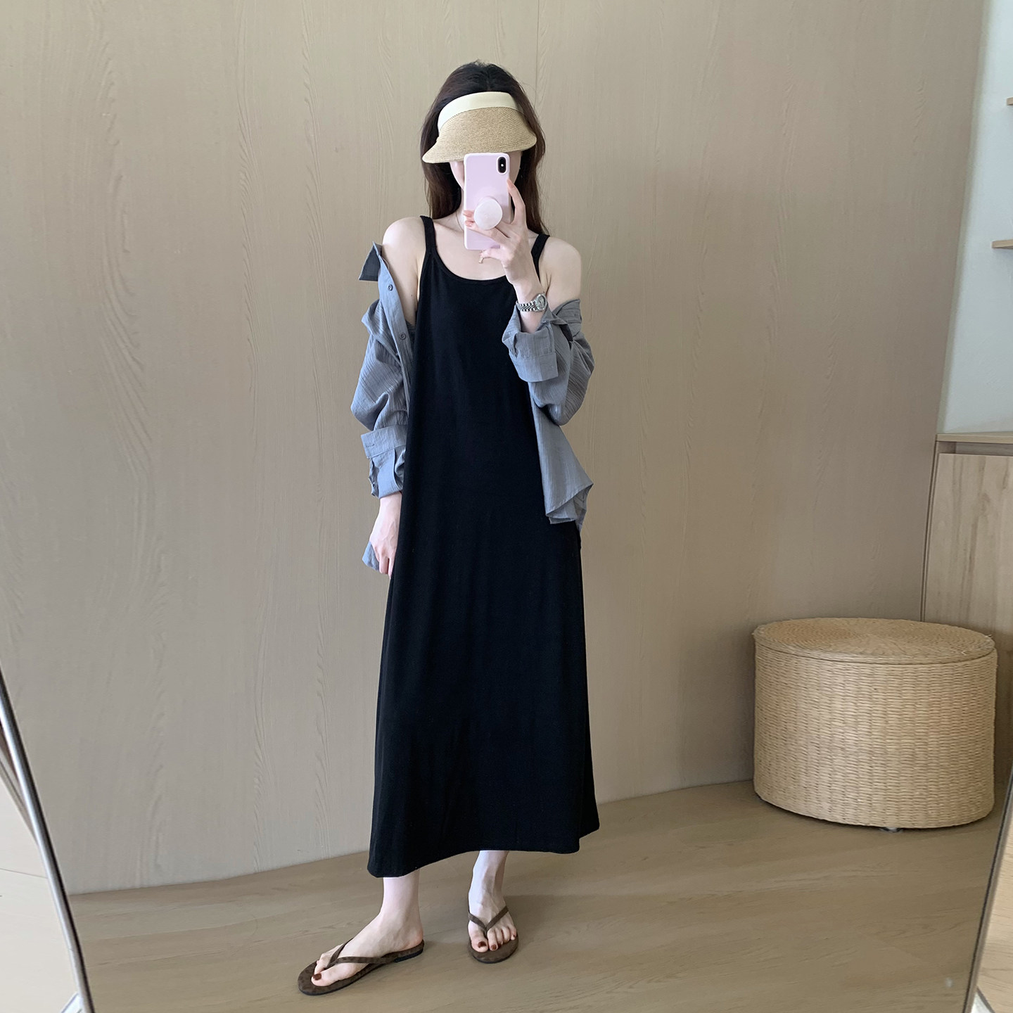话里舒适细肩带连衣裙2026夏季新款韩版休闲显瘦减龄长款裙子女