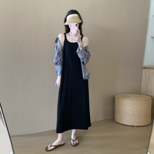 话里舒适细肩带连衣裙2026夏季新款韩版休闲显瘦减龄长款裙子女