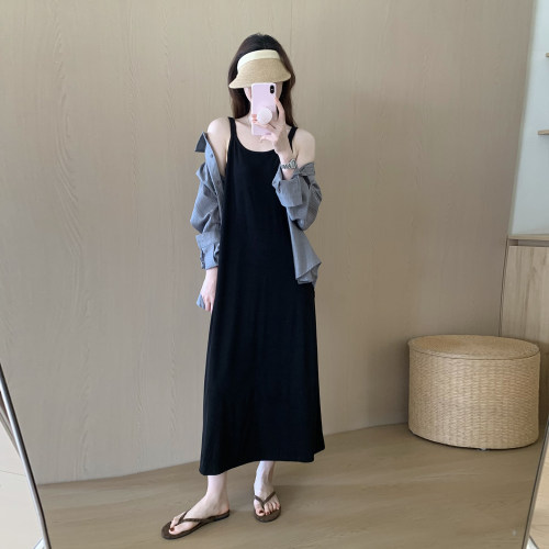话里舒适细肩带连衣裙