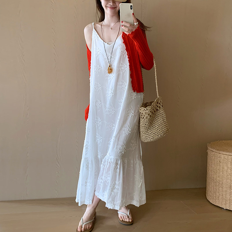 话里气质立体印花吊带连衣裙2026夏季新款韩版休闲显瘦宽松吊带裙