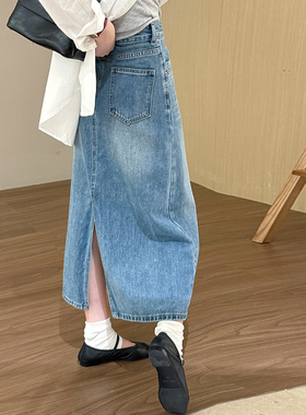 话里经典高腰A字牛仔半身裙2026夏季新款遮胯显瘦百搭长款裙子女