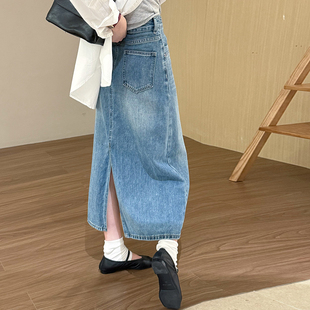 话里经典 新款 遮胯显瘦百搭长款 裙子女 高腰A字牛仔半身裙2026夏季