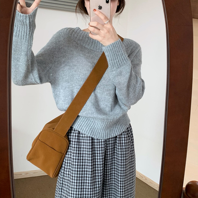 气质慵懒风一字肩马海毛针织衫