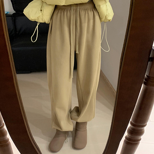休闲宽松显瘦长裤 话里百搭气质加绒两穿卫裤 保暖韩版 新款 2024冬季