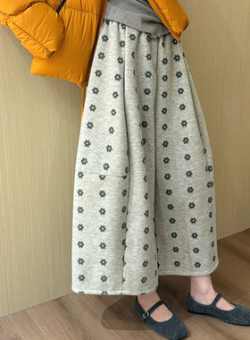 话里高腰显瘦花朵裤2025冬季韩版休闲简约风百搭减龄直筒阔腿长裤