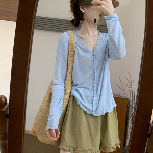 话里简约甜美气质木耳边防晒衣2025夏季新款韩版休闲纯色上衣女
