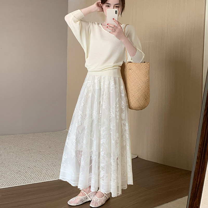 话里淑女风气质两件套2026夏季新款韩版休闲高腰半身裙+圆领上衣