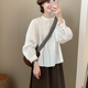 话里休闲气质早秋内搭衬衫 百搭宽松显瘦圆领上衣小衫 2025新款 韩版
