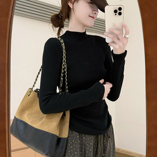 韩版 新款 内搭显瘦上衣女 2025秋季 话里休闲气质细羊毛半高领打底衫