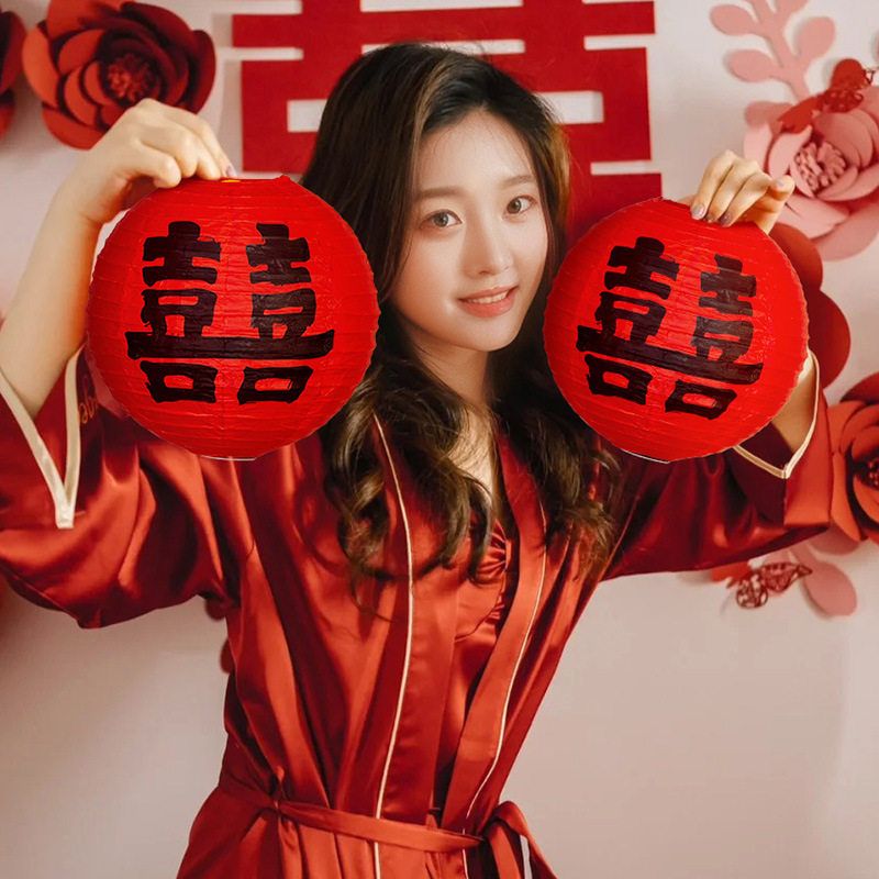布置结婚中式装饰红色拍照场景喜字灯笼婚礼挂件套装新娘婚房道具