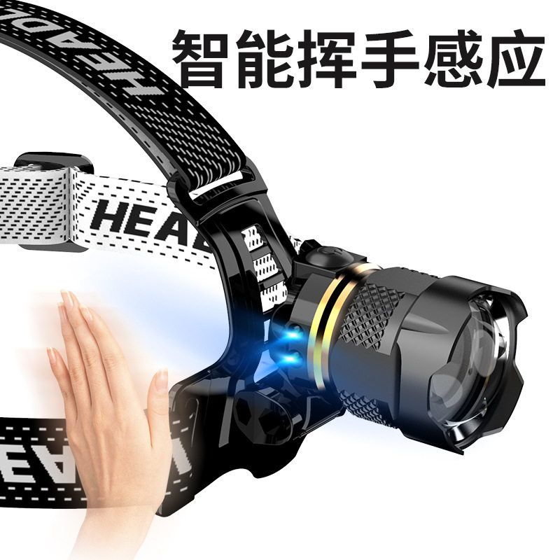新款头灯激光远射感应头灯Type-C快充伸缩变焦户外头灯